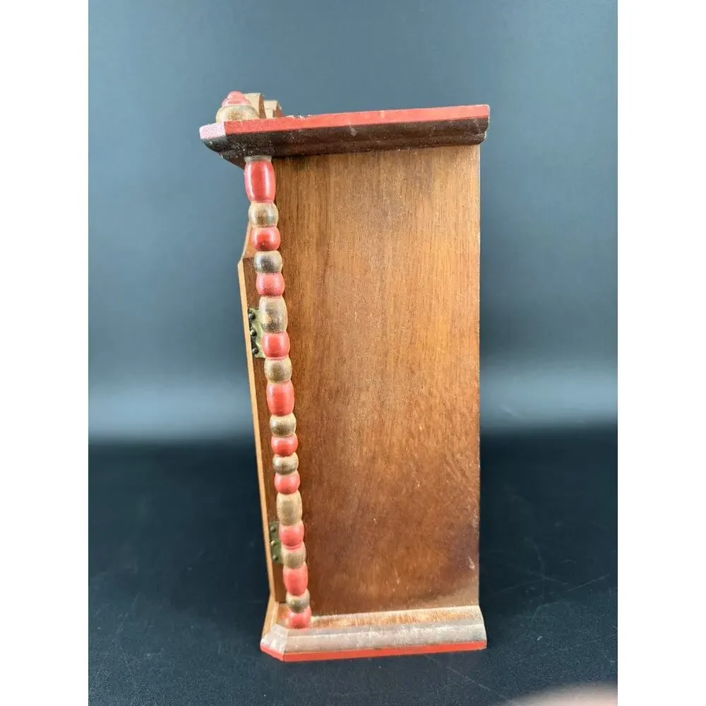 Vintage 1970s Wooden Floral Painted Jewelry Armoire Music Box